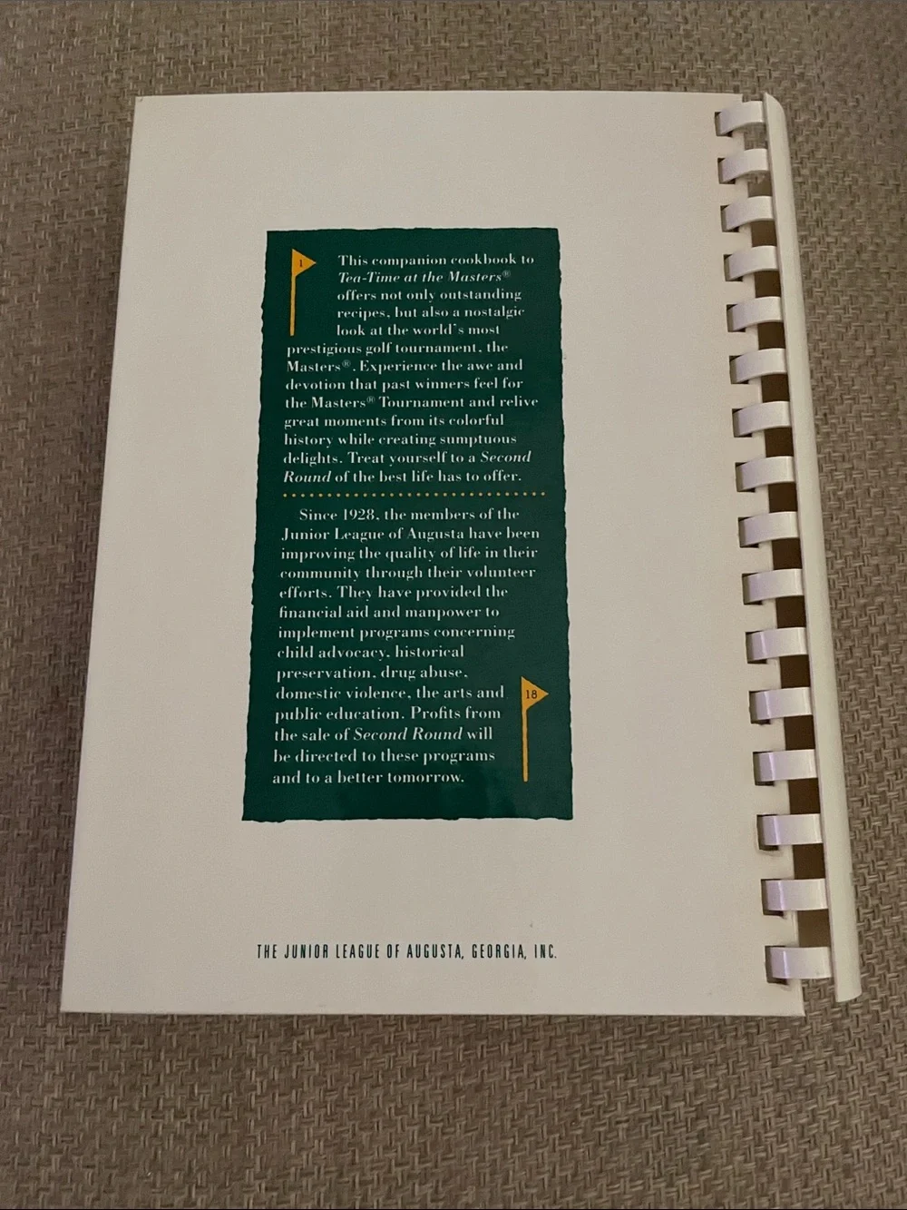 Second Round Tea-Time at the Masters Cookbook First Printing 1988